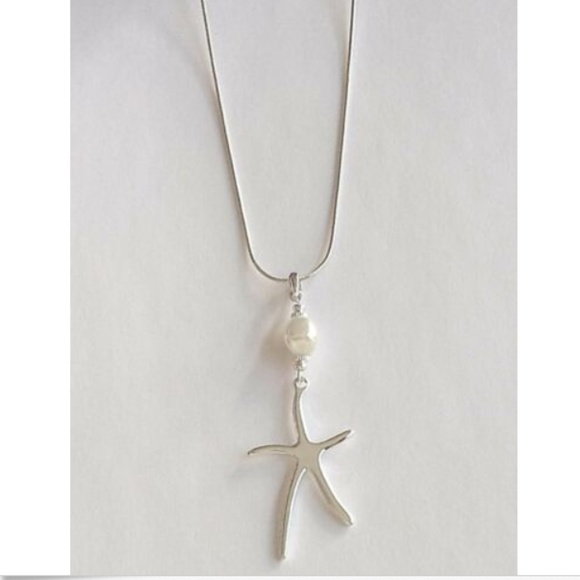 Silver Pearl Starfish Necklace 16-19" Sea Life Island Freshwater White Plated - Picture 3 of 8